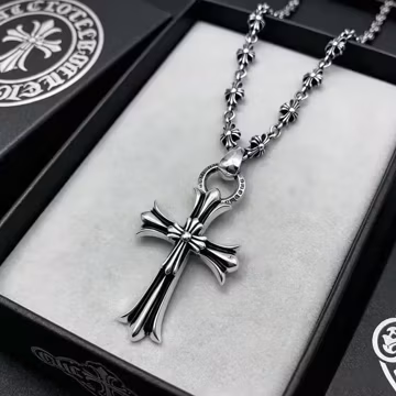 CH 925 Silver Vintage classic Stacked crosses Pendant Necklace Cross Flowers chain Gothic Punk Design Gift Necklace
