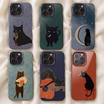 Whimsical Black Cat Phone Case | Sassy Art, Guitar, Moon Designs