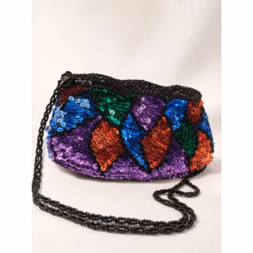 Vintage 1980s Sequin Evening Bag | Multicolor Beaded Shoulder Purse by La Regale | Disco Glam Cocktail Handbag