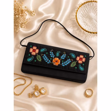 Vintage Y2K Designer Evening Bag | Black Beaded Satin Handbag Giuseppe Zanotti