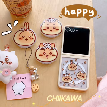 Cute Chiikawa Magnetic Phone Case with Lanyard for Samsung Galaxy Z Flip 8 7 6 5