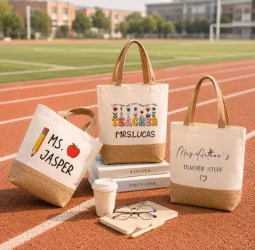 Personalized Teacher Tote Bag with Name, Custom Canvas Teacher Gift, Back to School, Thank You Teacher, Retirement