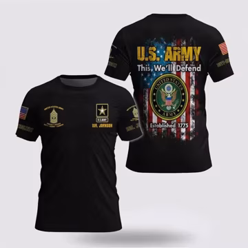 Army T Shirt, US Army This We'll Defend 3D T Shirt Custom Your Name And Rank, Veteran - Long Sleeve Shirt - Tank top - Short Sleeve