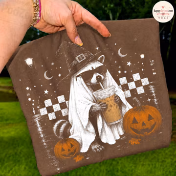 Halloween Raccoon png, Ghost Raccoon PNG, Trash Panda PNG, Pumpkin Spice PNG, Raccoon Iced Coffee, Spooky Season Digital Download