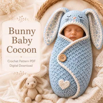 Bluebell Bunny Newborn Cocoon Crochet Pattern PDF, Floppy Ear Hooded Baby Wrap, Photography Prop Tutorial, Instant Download