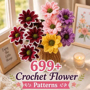 699+ Crochet Flower Patterns Bundle | PDF Digital Download | Rose, Daisy, Tulip, Sunflower & Floral Crochet Tutorials | Instant Download