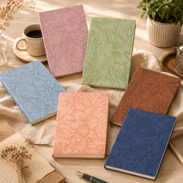 Embossed Floral A5 Notebook, Botanical Hardcover Journal, Vintage Diary, Lined Pages