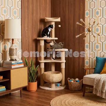 Cat Tower, Multi Level Cat Tree with Natural Jute Scratching Posts, Cat Bed and Top Perch, Modern Tall Cat Tree for Indoor Cats