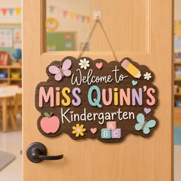 Personalized Teacher Door Sign, Wooden Classroom Welcome Sign, Kindergarten Classroom Decor, Custom Teacher Name Plaque, Back To School Gift