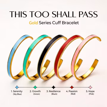 This Too Shall Pass Enamel Cuff Bracelet – Elegant Encouragement Gift for Her