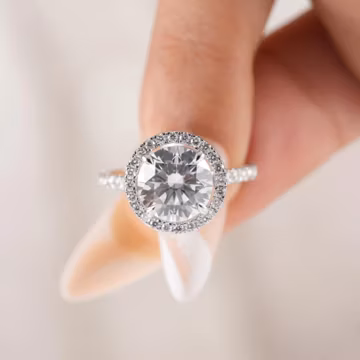 Round Cut Lab Grown Diamond Halo Engagement Ring , IGI Certified Diamond Ring, 14K Gold pave Band Jewelry