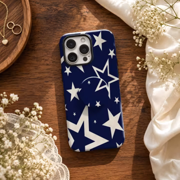Navy Blue White Y2K Star Phone Case,Simple Modern Classic Girly Art,For iphone 17 16 15,Samsung S26 S25,MagSafe Compatible Magnetic Stand