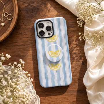 Watercolor Lemon Slice Striped Phone Case,Summer Minimalist Art Print,For iphone 17 16 15,Samsung S26 S25,MagSafe Compatible Magnetic Stand