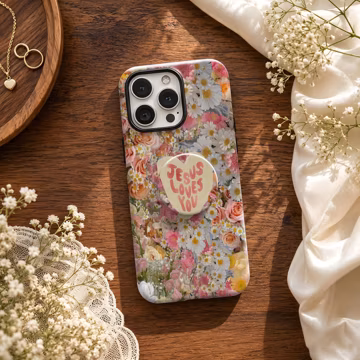 Dense Floral Heart Quote Phone Case,Vintage Warm Romantic Aesthetic,For iphone 17 16 15,Samsung S26 S25,MagSafe Compatible Magnetic Stand