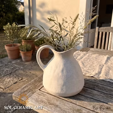 Handmade Ceramic Pitcher, Wabi Sabi Stoneware Vase, Textured Cream Jug