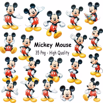 Mickey Cartoon Mouse Watercolor PNG | Mickey Clipart Bundle, Mouse Adventure Watercolor Art | Digital Download Wall Print | INSTANT DOWNLOAD