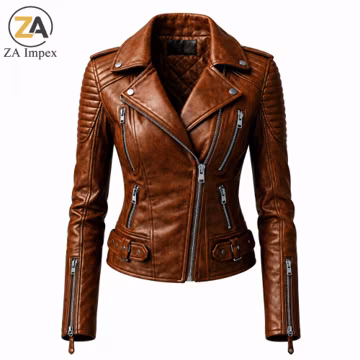 Women’s Brown Genuine Leather Biker Jacket, Vintage Moto Motorcycle Jacket