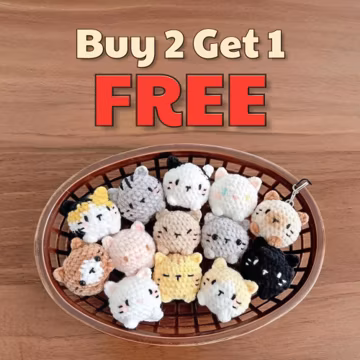 Mini Crochet Cat Keychain, Handmade Amigurumi Kitty Plush, Tiny Cat Bag Charm, Buy 2 Get 1 Free