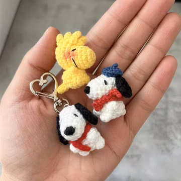 Mini Crochet Puppy and Yellow Bird Keychain, Handmade Amigurumi Animal Bag Charm, Cute Plush Phone Charm, Small Crochet Gift