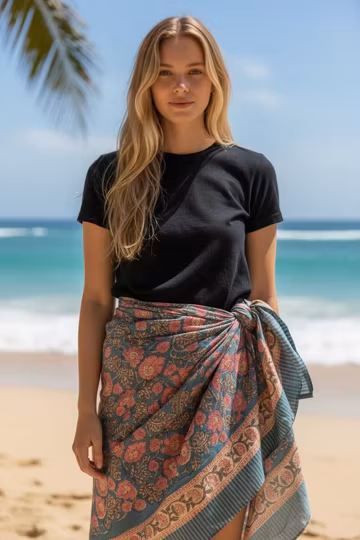 Hand Block Print Sarong | Floral Cotton Beach Wrap | Boho Pareo Skirt | Indian Block Print Cover Up | Summer Beach Sarong | Vacation Wear