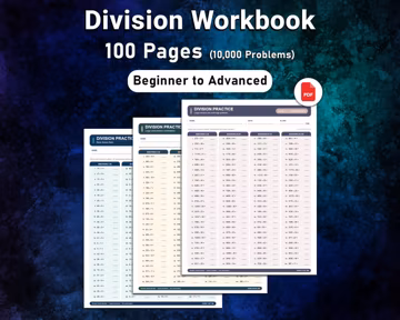 100 Printable Division Worksheets for Kids, 10,000 Problems, Beginner to Advanced Math Worksheets PDF