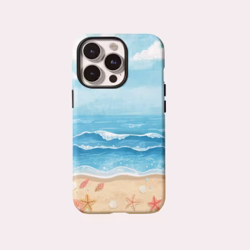 Cute Beach Ocean Wave Phone Case, Summer Seaside Starfish Shell Cover for iPhone 17 16 15 14 13 12 11 Pro Max Samsung Galaxy S25 S24 S23