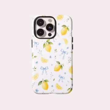 Watercolor Lemon Bow Phone Case, Cute Ditsy Blue Floral Phone Cover, Cottagecore Aesthetic for iPhone 17 16 15 14 13 12 MagSafe Samsung S26