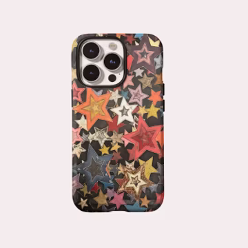 Multicolor Star Collage Phone Case, Distressed Patchwork Y2K Doodle Cover for iPhone 17 16 15 14 13 12 Pro Max Samsung Galaxy S25 S24 Ultra