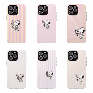 Snoopy Pink Ice Cream Phone Case, Cute Peanuts Coquette MagSafe Case, Pastel Striped Protective Cover for iPhone Samsung Google Pixel
