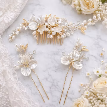 Bridal Hair Comb, Pearl Wedding Gold Floral Headpiece, Bride Hair Piece, Romantic Bridal Hair Vine