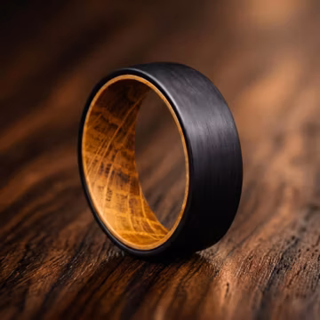 Black Tungsten Whiskey Barrel Wood Inlay Men's Wedding Band 8mm