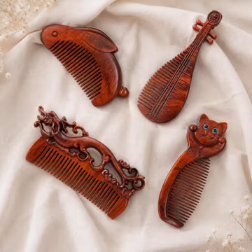 Natural Rosewood Wooden Comb, Hand Carved Animal Dragon Rabbit Cat Hair Comb, Vintage Wooden Massage Comb, Unique Gift for Grandma