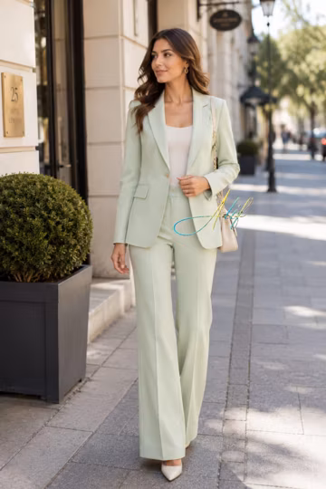 Mint Green Women's Pantsuit | Sage Green Flared Outfit