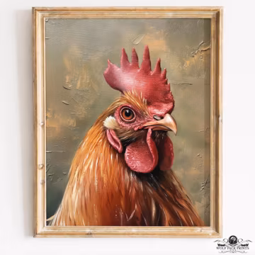 Rustic Heirloom Rooster Portrait - Vintage Farmhouse Wall Art, Cozy Country Kitchen Decor, Golden-Brown Plumage, Printable Art Download 272
