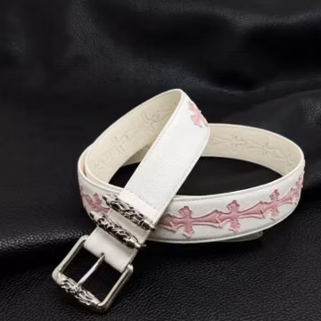White Sterling Silver Gothic Cross Belt - Y2K Aesthetic Pink Cross Leather Waist Belt