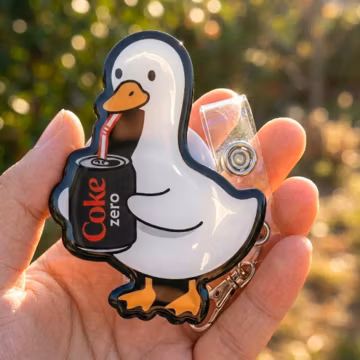 Funny Duck Coke Zero Badge Reel, Cute Retractable ID Badge Holder for Nurses, Acrylic Soda Lover Name Badge Clip