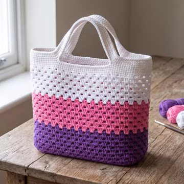 Granny Stitch Crochet Tote Bag Pattern | Easy Beginner Cotton Market Bag (PDF Download)