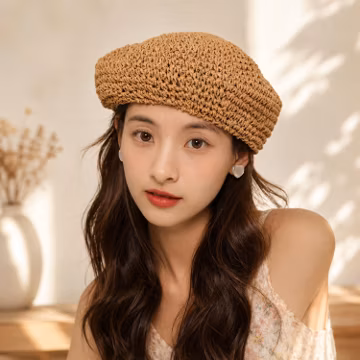 Handwoven Straw Beret Hat for Women, French Audrey Style, Vintage Raffia Beret, Breathable Summer Artist Hat, Cottagecore Cap