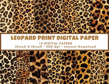 Leopard Print Digital Paper Pack, Scrapbook Cheetah Pattern (12x12, 300 DPI) (Digital Download)