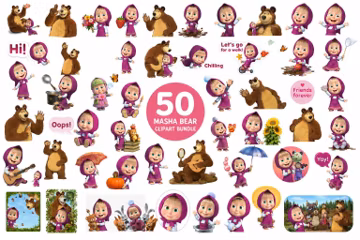 Masha and Bear PNG SVG Bundle, 60 Cute Cartoon Clipart, Kids Birthday Party Sublimation, Funny Character SVG Files ,Instant Download