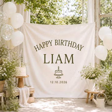 Personalized Happy Birthday Banner, Custom Name and Date Party Backdrop, Minimalist Birthday Welcome Sign for Kids or Adults