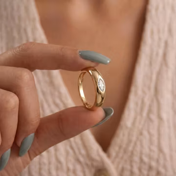 14K Gold Marquise Diamond Bezel Ring, Minimalist Pinky Dome Statement Piece, Minimalist Diamond Ring
