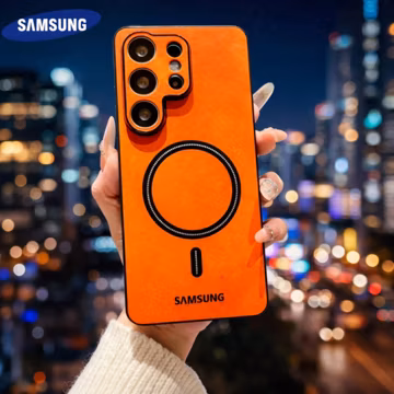 Premium Lambskin Leather Magsafe Shockproof Case for Samsung S25 S24 S26 Ultra S22 S23 Plus & S21 FE with Sheepskin Camera Protector - Soft