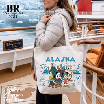Mickey and Friends Disney Alaska Cruise Canvas Tote Bag, Disney Alaska Family Vacation Matching Tote Bag, Disney Alaska Cruise Custom Gift