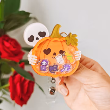 Skull Pumpkin Shaker Badge Reel Halloween Badge Holder Gift For Nurse Fall Badge Reel Halloween Skeleton Badge