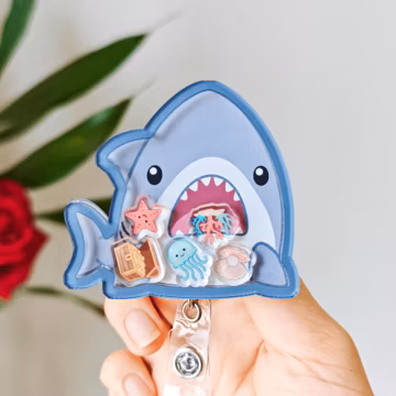 Shark Shaker Badge Reel Ocean Summer Badge Holder Cute Shark ID Clip Beach Gift For Nurse Shark Lover