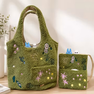 Totoro Inspired Shoulder Bag, Fluffy Embroidered Crossbody Bag, Gift For Her