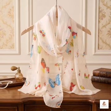 Chiffon Scarf: Butterfly Print Head Scarf, Sunscreen Shawl, Beach Travel Accessory