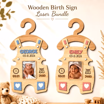 Wooden Birth Signs laser cut | Personalized Baby Milestone Keepsake | Newborn Memory Photo Frame | Birth Announcement | Laser Cut SVG DXF