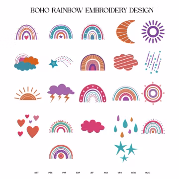 Boho Rainbow Embroidery Design, Simple Rainbow Embroidery Bundle, Baby Girl Boy Embroidery, 6 Sizes, PES DST JEF VP3, Mini Rainbow Design